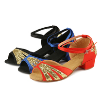 Less Children Dance Shoes National Standard Children Latin Dance Shoes Girl Dancing Red Satin Face Pineal Flat Heel