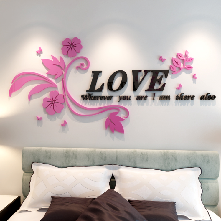 Bedroom bedside decoration warm wedding room wall stickers 3d three-dimensional room layout living room wall stickers TV sofa