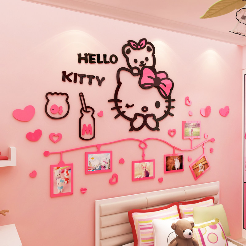 Kitty Cat Photo Wall Princess Girl Bedroom Bedside Wall Decoration Children's Room Placement Wall Patch 3d Solid