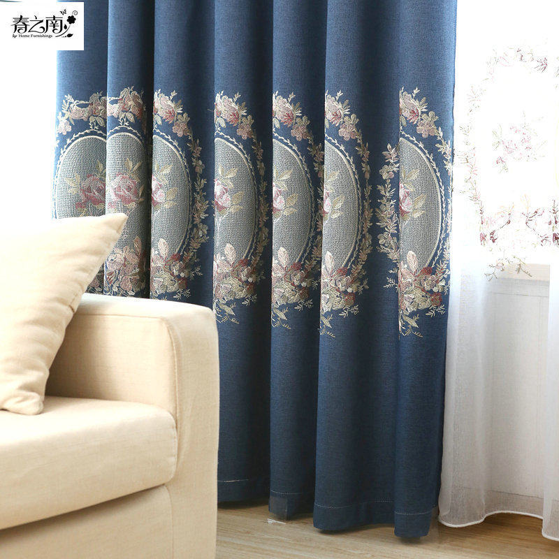 Spring South curtain custom finished cotton jatropha embroidery full shading fabric Bedroom living room falling through the curtain