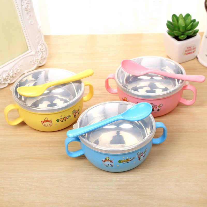 Children Bowl Baby Small Bowl Stainless Steel Eating Bowl Toddler Cutlery Baby Cutlery Baby With Cover Sidefood Bowl Plastic Anti-Fall Heat Insulation