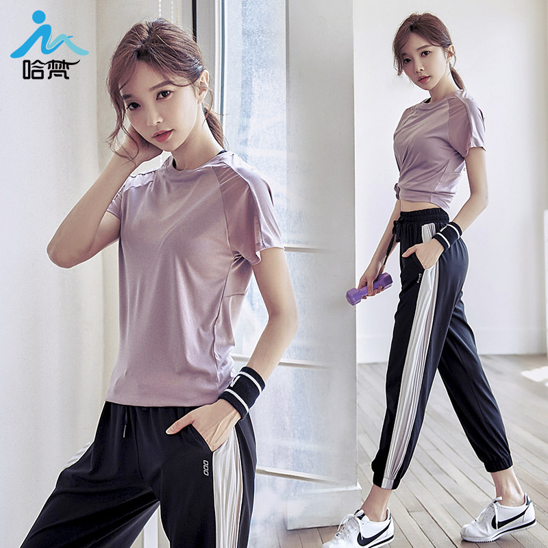 Summer thin yoga suit suit Women's professional gym sports running clothes Quick-drying clothes loose fashion thin