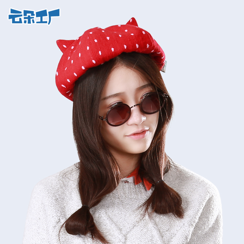 Cloud Flower Factory Original Cute Painter Hat Red Hairy Anise Cap Berets Sweet And Beautiful Autumn Winter Retro Hat