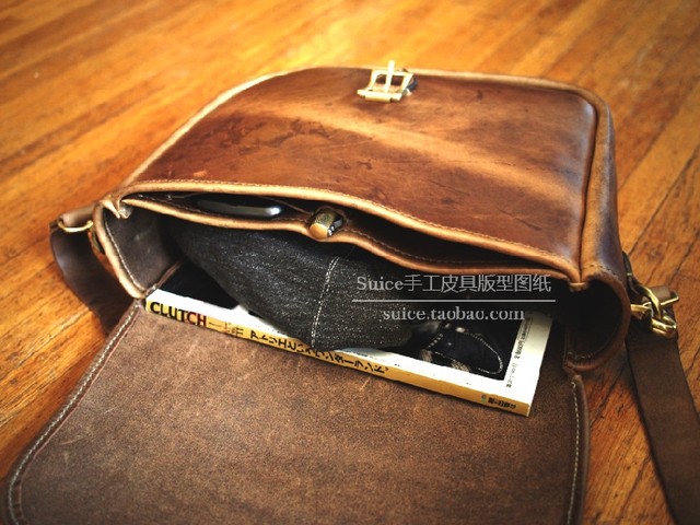 Handmade Leather Bag Pattern Diagram Men's Messenger Bag Leather Pattern Diagram Leather Hand-Sewing DIY Pattern