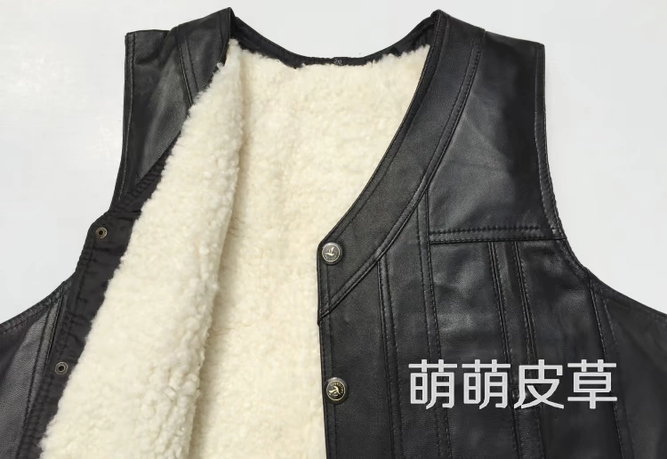 Mùa thu và mùa đông lông một áo len nam trung và già da vest ấm áp vai dày áo vest cotton áo khoác giả vest nam hàn quốc