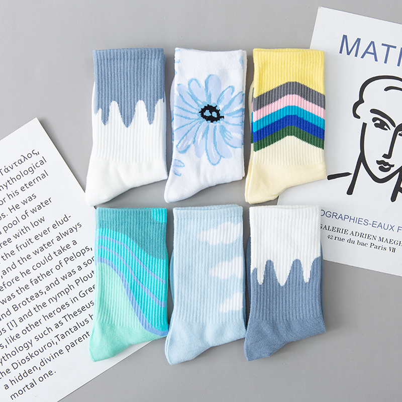 Socks for Men and Women ins Trendy Pure Cotton Mid-Tube Spring and Summer Sports Long Socks Colorful Women's Trendy Brand Street Skateboard Couple Socks