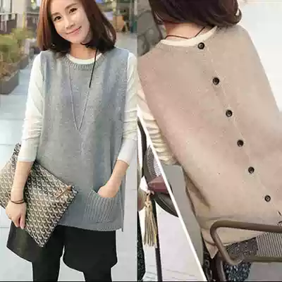 Autumn and winter Korean version of knitted cashmere waistcoat women's sweater vest loose pullover sweater sleeveless split vest jacket