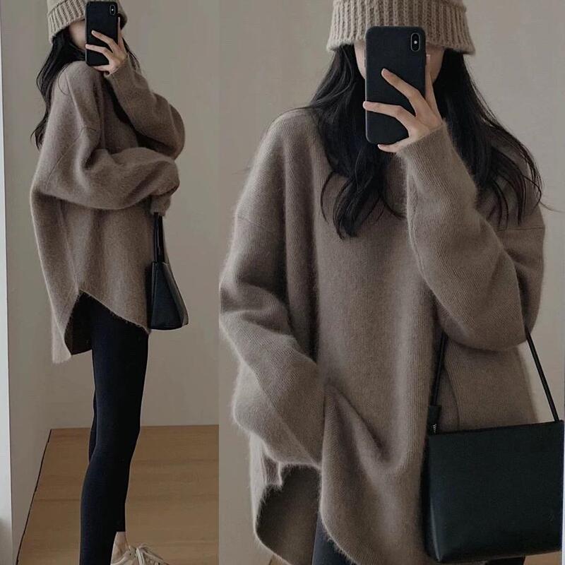 Lazy Style Soft Sweater for Women, Autumn and Winter 2024 New Loose-Fitting Mid-Length Knit Pullover Thickened Top