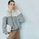 French style 2021 new autumn and winter cashmere sweater women's thin section loose round neck wool striped top bottoming sweater