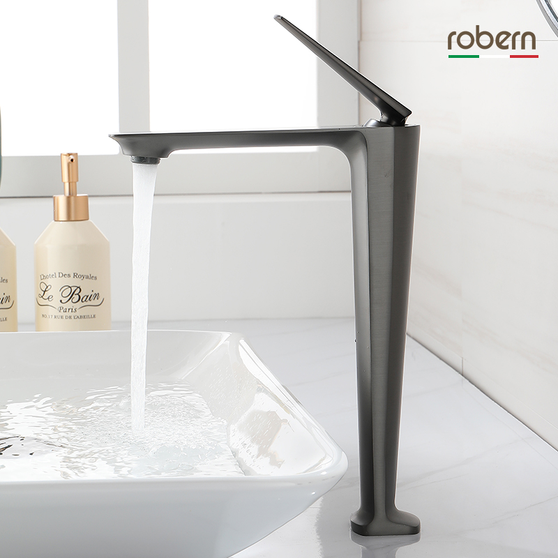 robern full copper bathroom surface basin tap hot and cold washbasin art hand-washing table upper basin tap plus high gun ash