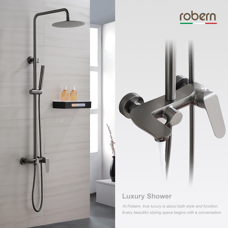 roburn full copper surface mounted shower shower set hot and cold shower faucet bathroom bath spray gun gray