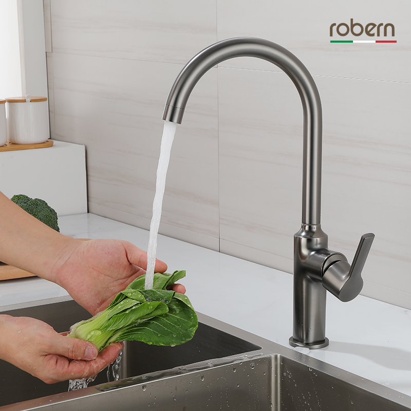 robern brushed gun ash kitchen faucet hot and cold all copper washbasin sink sink faucet home black