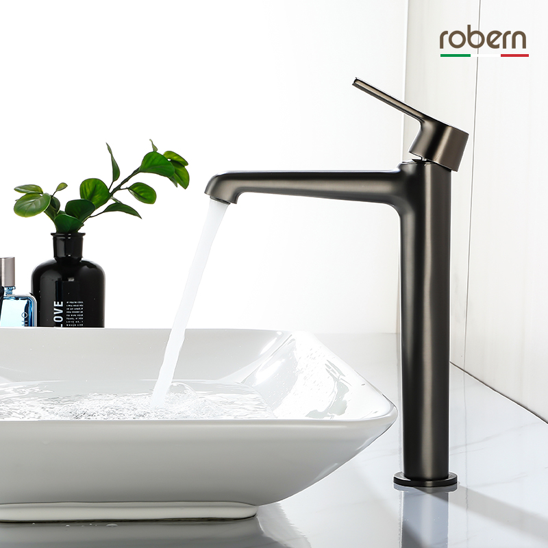 robern wire drawing gun grey full copper surface basin tap hot and cold washbasin washbasin Wash Bathroom Plus High Terrace Basin Tap