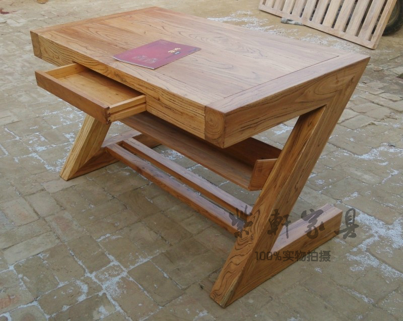 Old Elm Wood Computer Desk Z Type Table Solid Wood Desk Study Table Minimalist Fashion Boss Table Meeting Office Bedroom Table