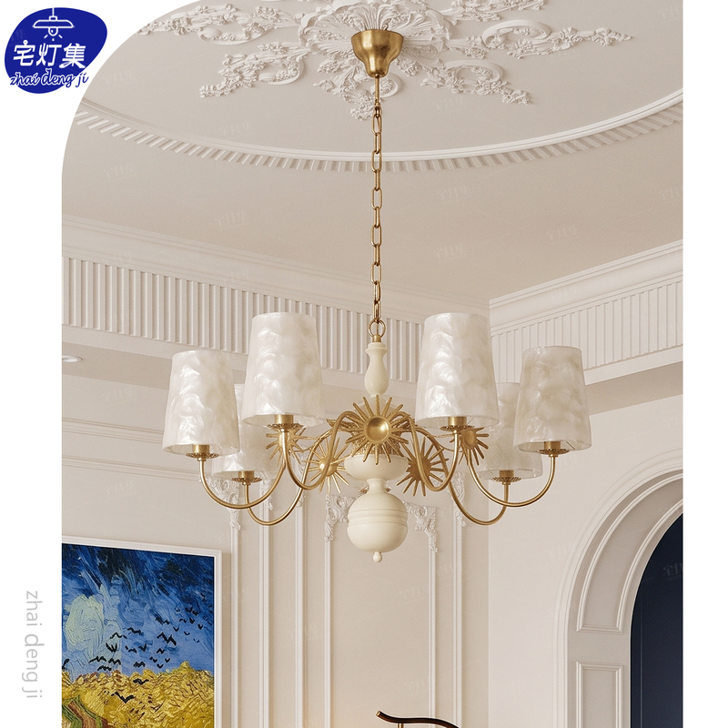 Swedish Medieval Ateljé Natural Shell Mosaic Lampshade Lamp American Retro Living Room Bedroom Chandelier