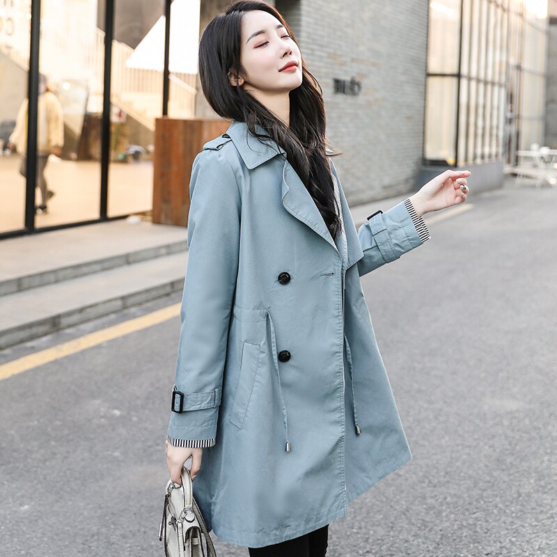 This year's popular windbreaker women's mid-length style in the spring and autumn of 2022 new small man with a drape high-end atmospheric blue coat