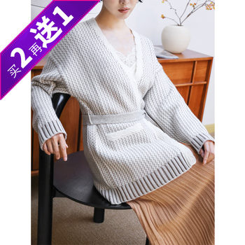 Cashmere v-neck belted knitted cardigan sweater for women