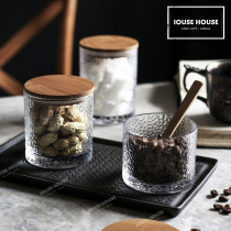 Zhiyu Japanese hammered pattern glass bamboo and wood lid sealed jar Lead-free transparent snack dried fruit Tea storage sugar jar