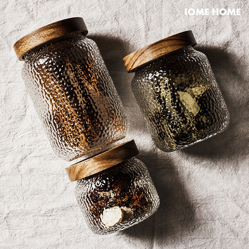 Japan-style Hammer Pattern Transparent High Boron Silicon Glass Phase Thiswood Lid Storage Tank Snack dried fruit tea Cereals Seal containing