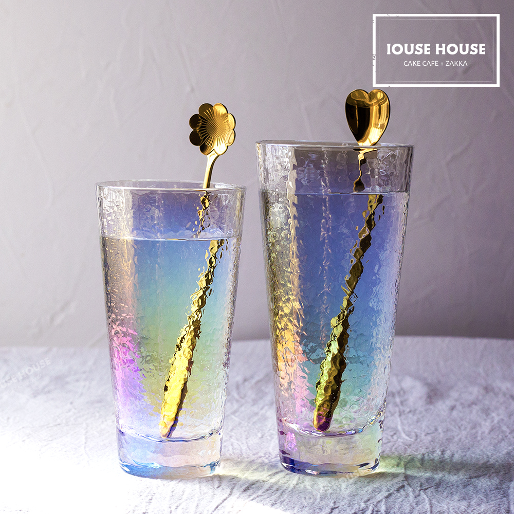 To the house rainbow colorful ion hammer eye pattern glass crystal cup milk tea cup home beer juice drink cup