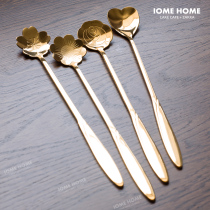 Gold plated stainless steel cherry blossom long handle mixing spoon Japanese rose love flower petals Coffee dessert spoon