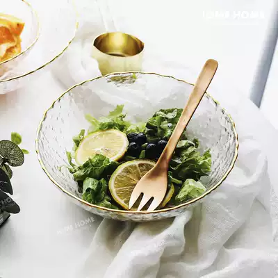 To the house Nordic INS Wind gold edge hammer transparent glass bowl Pat Western plate home fruit salad bowl tableware