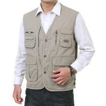 Spring and Autumn Men's Vest, Mid aged and Old Dad's Wear, Pure Cotton Sweetheart, Casual Multi Pocket Coat, Fishing Vest, Horse Jacket