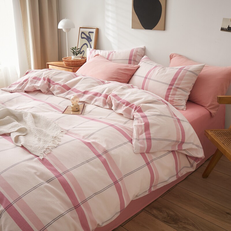 Japanese-style non-printed washed cotton four-piece set 100 pure cotton bedding cotton quilt cover bed sheet bed sheet good product bedding