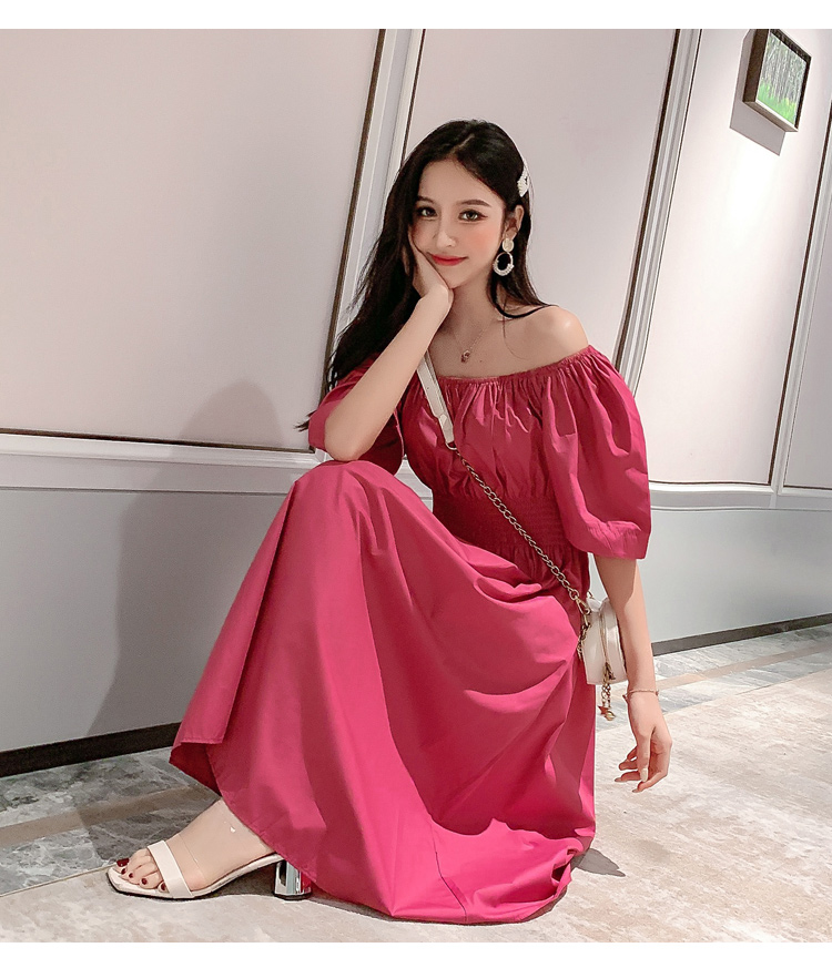 VK旗艦店 韓系時尚復古牛油果綠色淑女長版短袖洋裝