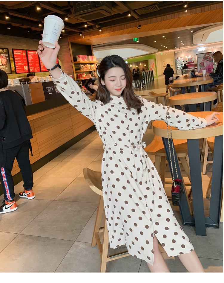 VK旗艦店 韓國風時尚波點顯瘦雪紡長袖洋裝