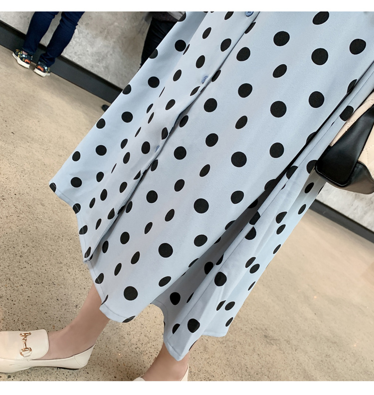 VK旗艦店 韓國風時尚波點顯瘦雪紡長袖洋裝