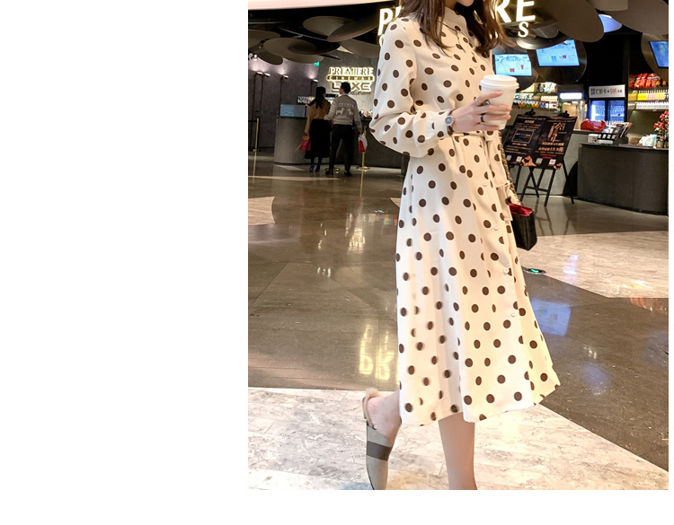 VK旗艦店 韓國風時尚波點顯瘦雪紡長袖洋裝