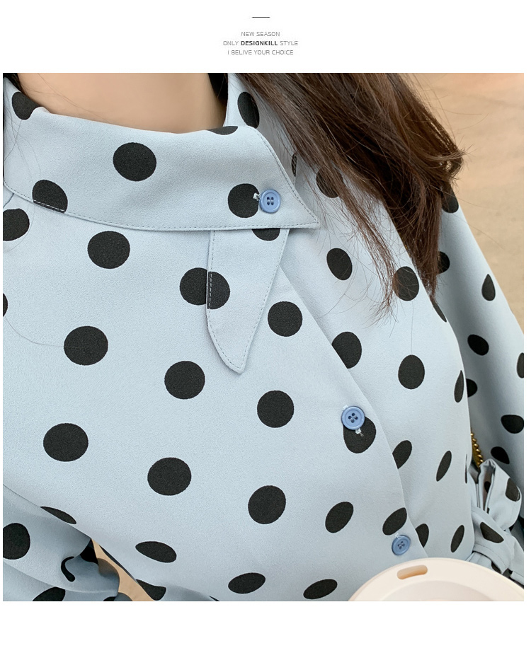 VK旗艦店 韓國風時尚波點顯瘦雪紡長袖洋裝