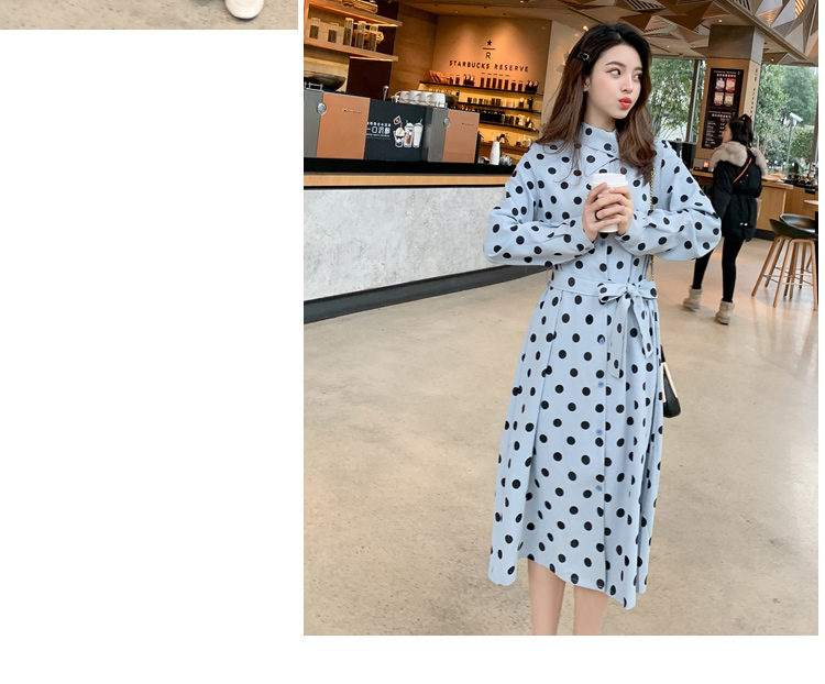 VK旗艦店 韓國風時尚波點顯瘦雪紡長袖洋裝
