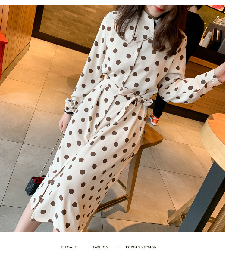 VK旗艦店 韓國風時尚波點顯瘦雪紡長袖洋裝