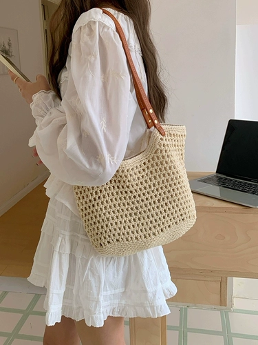 ZARA Соломенная сумка через плечо, сумка на одно плечо, пляжная плетеная вместительная и большая барсетка