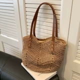 Соломенная пляжная вместительная и большая сумка через плечо