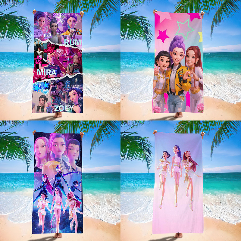 K-Pop Hunter Girl Group Children's Bath Towel Quick-Drying Absorbent Cartoon Print Student Swimming Towel Girls Beach Towel
