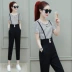 Váy sọc có thể điều chỉnh eo cao bảy điểm mảnh jumpsuit nữ chân harem quần phù hợp với mùa hè mỏng và linh hoạt - Khởi động cắt