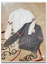 Italian prolific male section tb21 autumn winter new 100% cotton double arms colour strips decorated with cardiovert-knitted sweatshirt