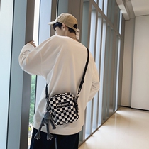 Grid Youth Canvas vertical shoulder zipper casual square bag bag bag bag bag for men and women