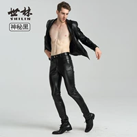 Quần da nam mỏng phần mỏng Phiên bản Hàn Quốc của quần thủy triều bó sát PU quần khâu xe máy đầu máy xe lửa mùa xuân và mùa thu quần nam không chính thống - Quần da quần áo thời trang