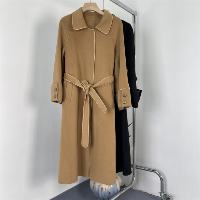 冬季新款包边双面羊毛昵修身大码大衣外套