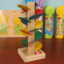 Wooden educational childrens toys interspersed with building blocks multi-layer petal slide track labyrinth ball leaf Tower 2-4 years old