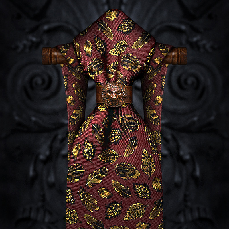 Bayu Wine Red Indian Jungle Bird Feathers Retro Tie Business Men's Fashion Casual Real Silk Gift Box Dress