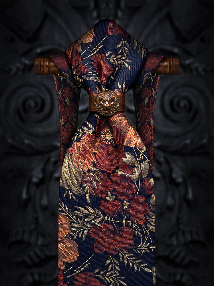 Phoenix Oiran Embroidery Blue Bottom Retro Tie Pattern Men's Formal Business Korean Casual Men's Silk Gift Box