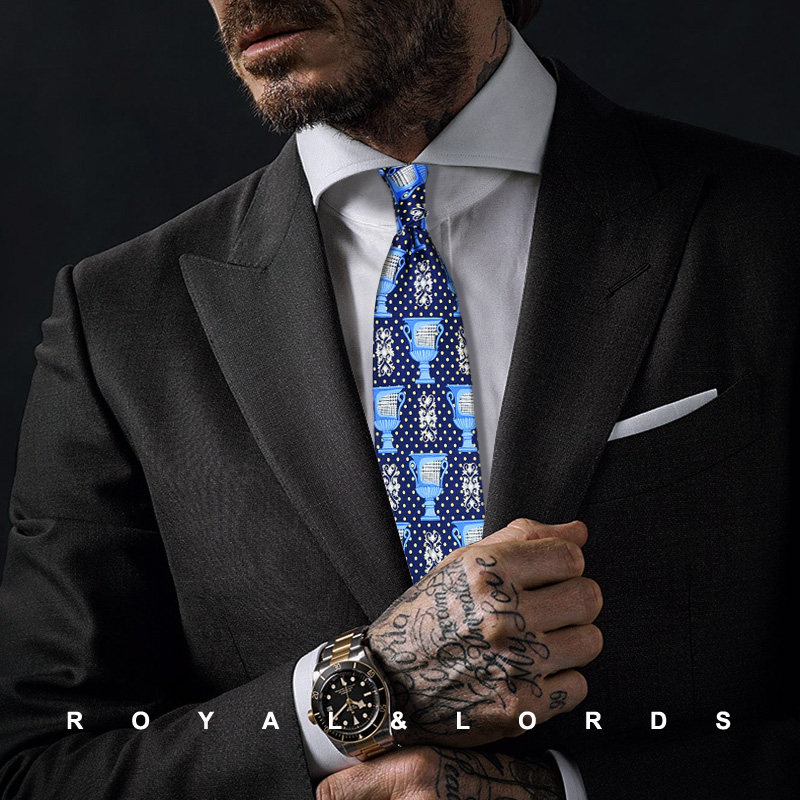 Royallords to Tibetan level * Retro Bag blue Crushed Flowers Trophy Pattern Genuine Silk Casual Tie Male Korean version Z76