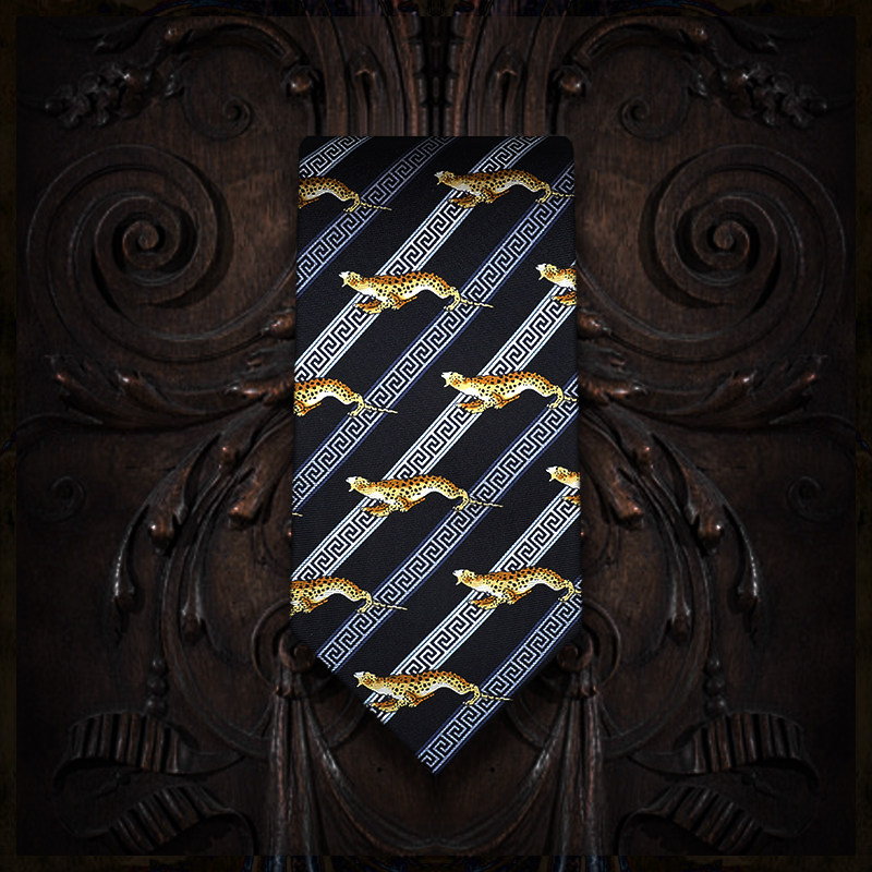 (Swap Season handling) Golden Money Leopard men's hunting leopard retro tie men's possum business animal pattern mulberry silk