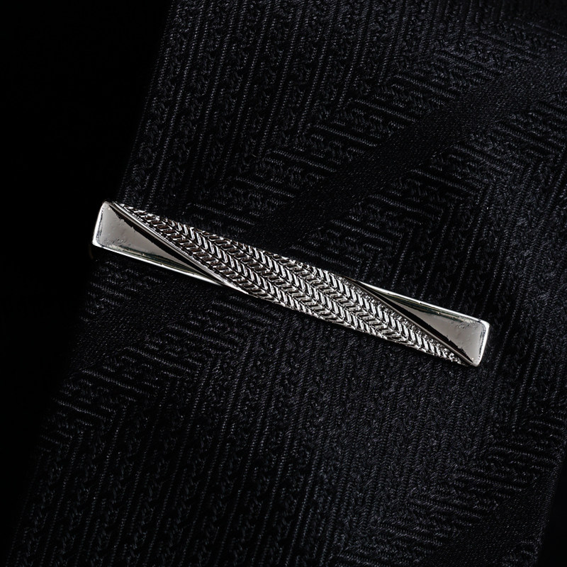 Augustine pure copper embossed herringbone pattern tie clip electroplating silver business formal collar clip occupation