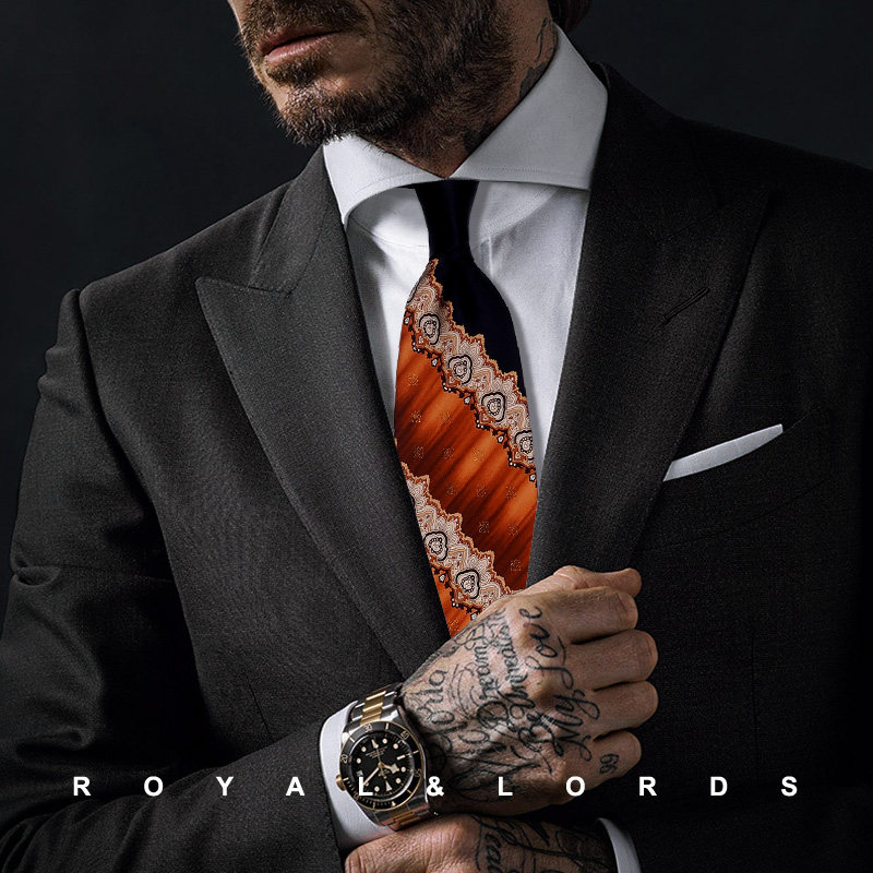 Royallords to Tibetan level * Orange red baroque twill printed true silk casual tie male Korean version Z225